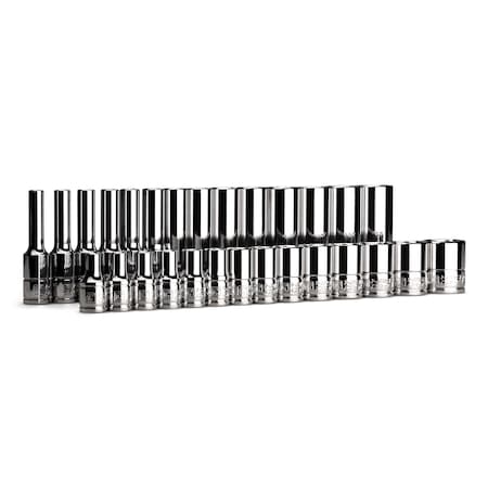 Capri Tools 1/4 in. Drive Master Chrome Sockets Set, 6-Point, 4 to 15 mm, Sockets Only CP12110-28MSD